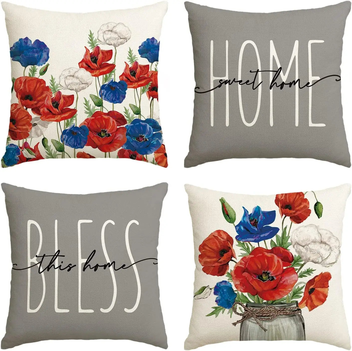 Home Sweet Home Eucalyptus Leaves Throw Pillow Covers, Spring Summer Seasonal Decorations for Home, Set of 4