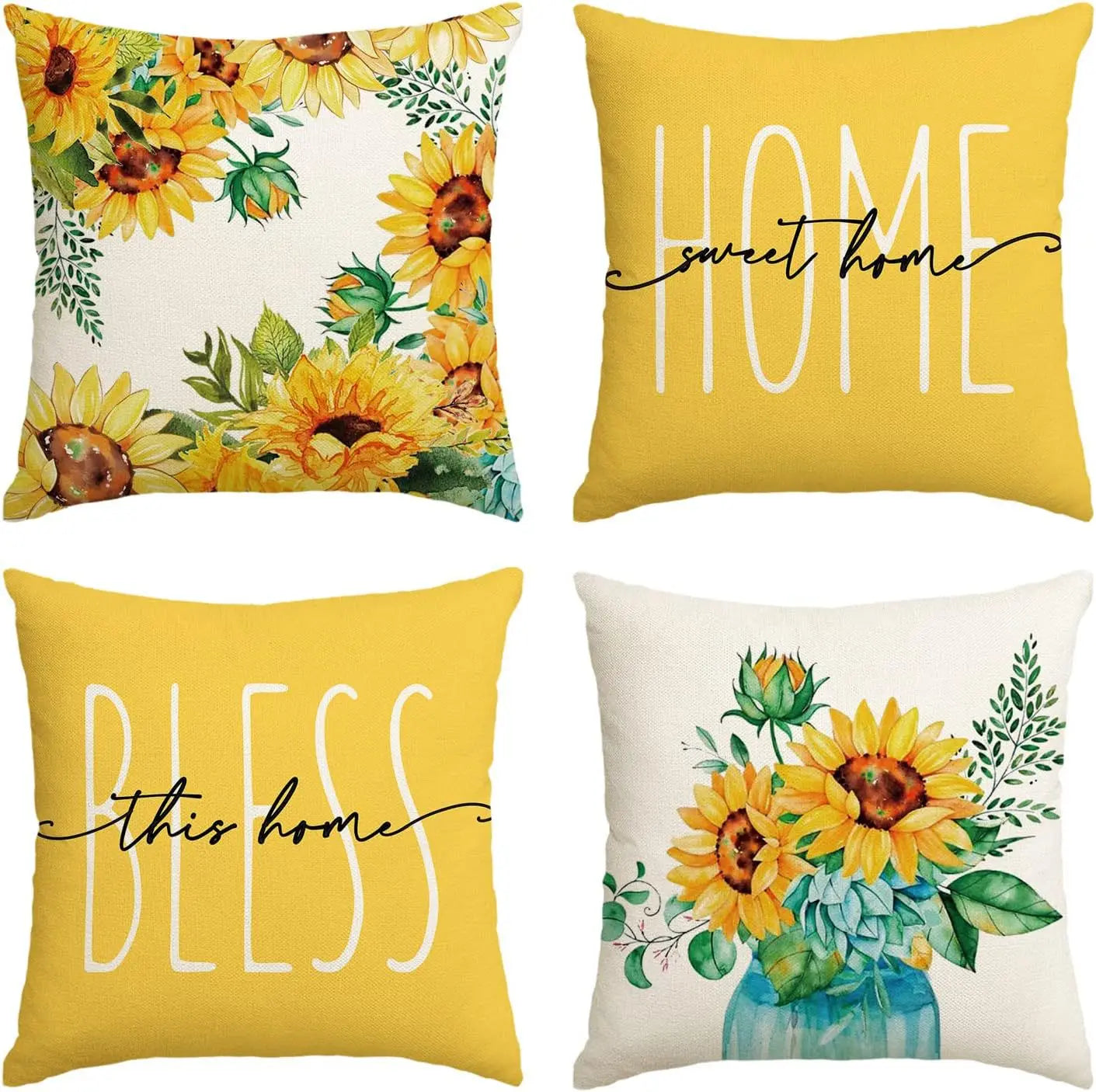 Home Sweet Home Eucalyptus Leaves Throw Pillow Covers, Spring Summer Seasonal Decorations for Home, Set of 4
