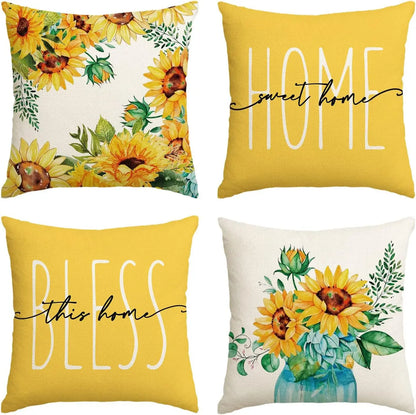 Home Sweet Home Eucalyptus Leaves Throw Pillow Covers, Spring Summer Seasonal Decorations for Home, Set of 4