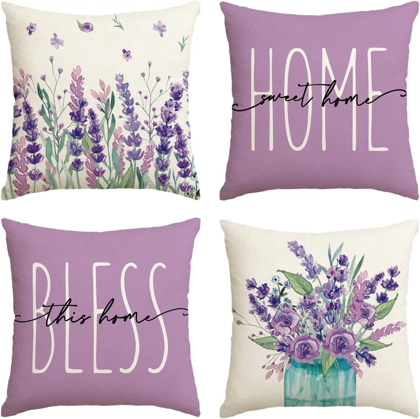 Home Sweet Home Eucalyptus Leaves Throw Pillow Covers, Spring Summer Seasonal Decorations for Home, Set of 4